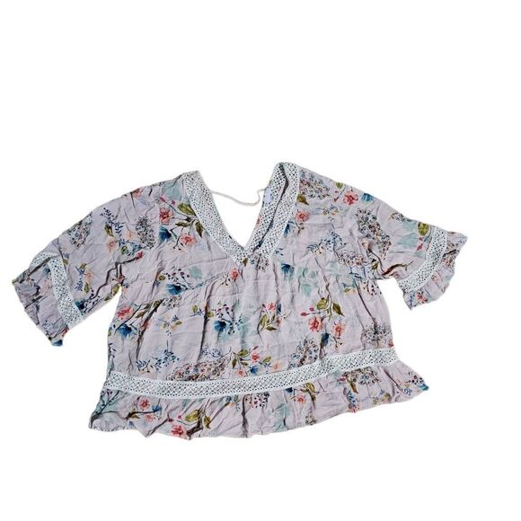 Women's DR2 Floral V Neck Viscose Top 2X - Picture 1 of 4